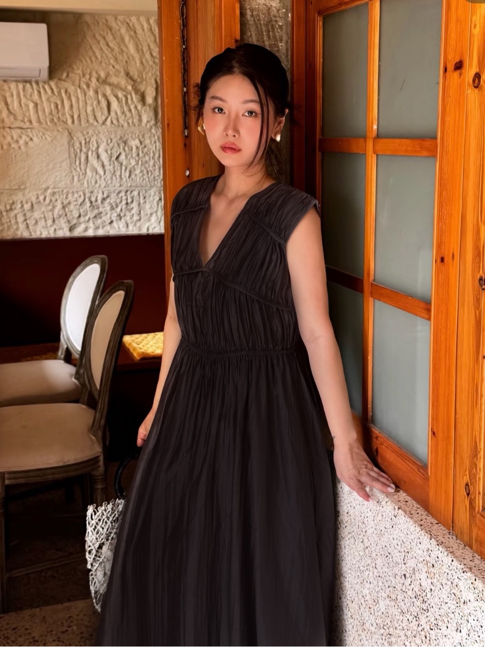 Gallery Cotton Sleeveless Black Poplin Midi Dress Size 14